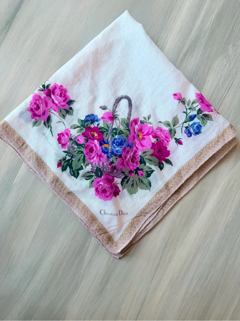 Dior Pink Floral Cottagecore Silky Scarf Bandana Headband Bag Scarf Neckerchief
